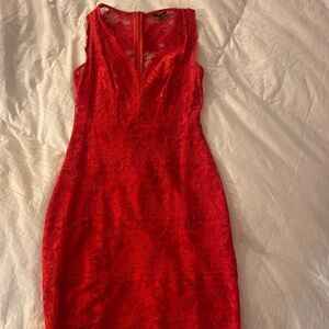 Guess Red Floral Lace Bodycon Dress